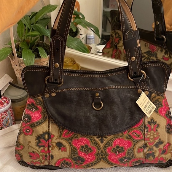 Lucky Brand Handbags - LUCKY BRAND - paisley and leather tote bag in black and red - NWT